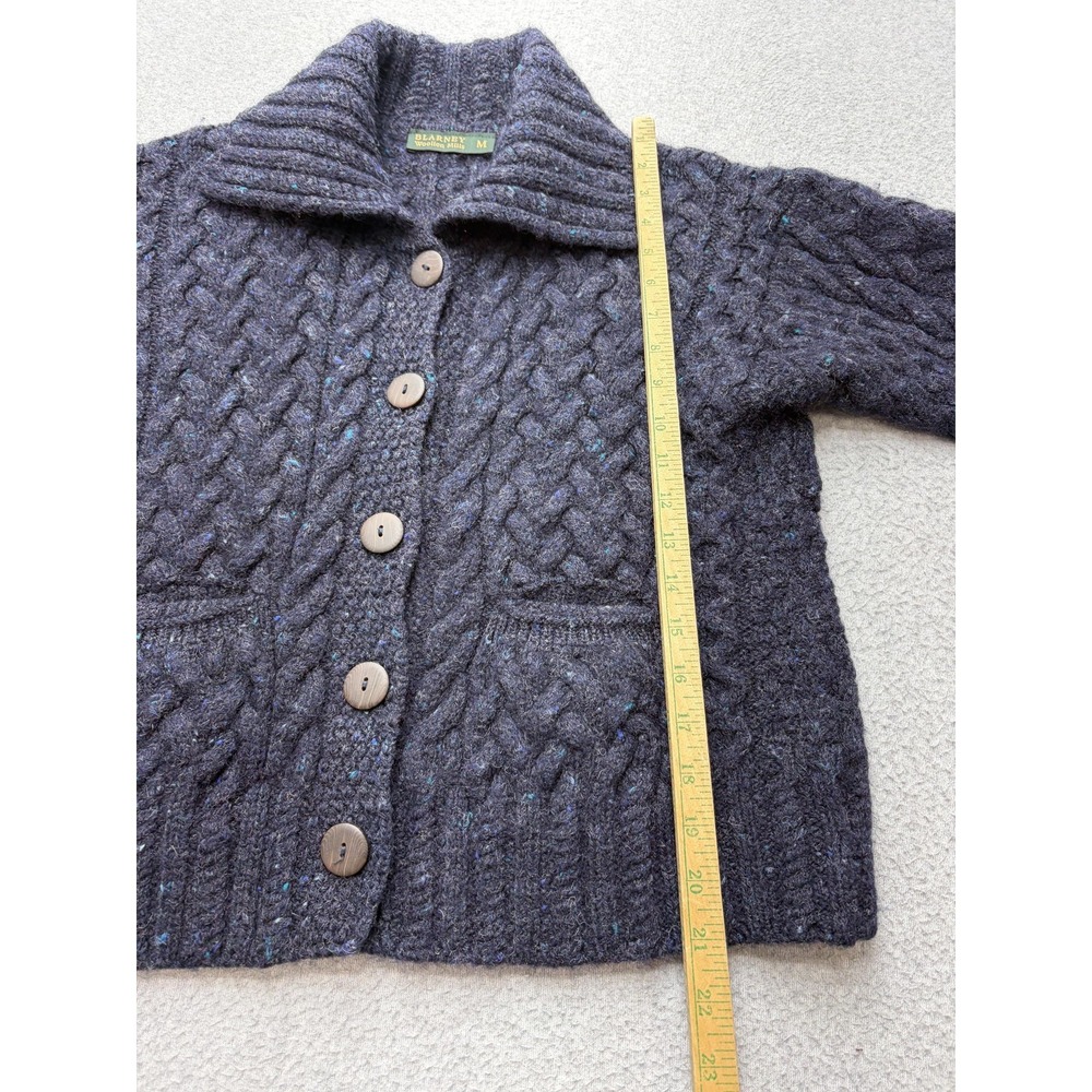 Blarney Woollen Mills Cardigan Sweater Womens M Gray Wool Cable Knit Collared - Picture 8 of 12
